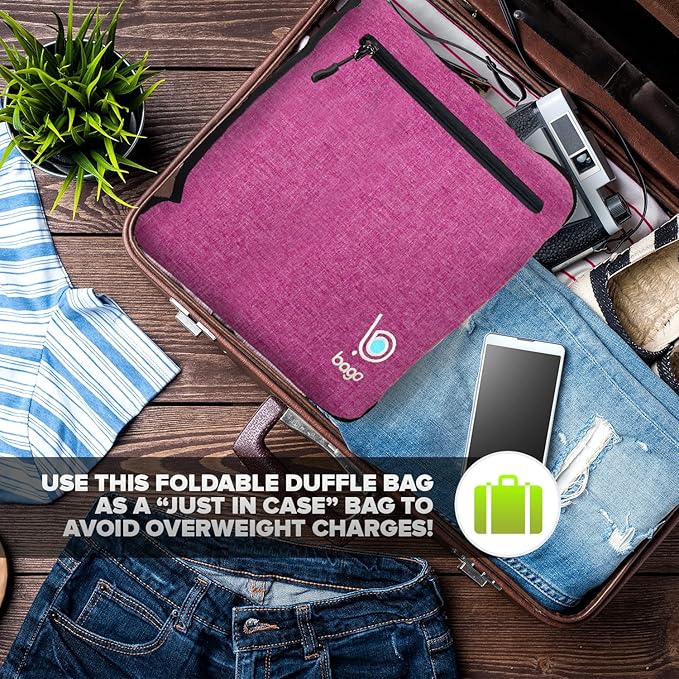 Bago Large Foldable Duffel Bags for Traveling Women & Men - 120L Packable Duffle Bag for Travel with Shoe Compartment - Water Repellant, Heavy Duty, Lightweight Folding & Collapsible (SnowPink)