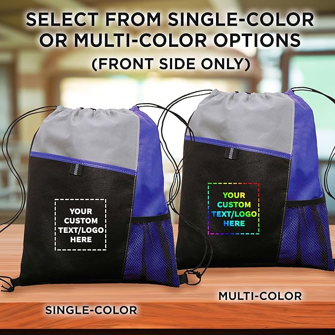 DISCOUNT PROMOS Custom Non-Woven Drawstring Backpacks Set of 10/50/100, Personalized Bulk Pack