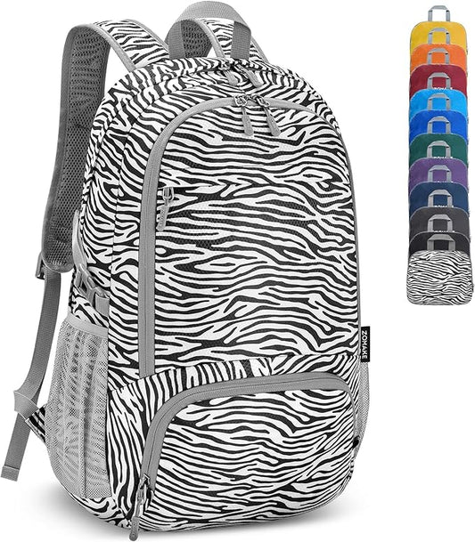 ZOMAKE Lightweight Packable Backpack 30L, Foldable Hiking Backpacks Water Resistant Compact Folding Daypack for Travel(Zebra print)