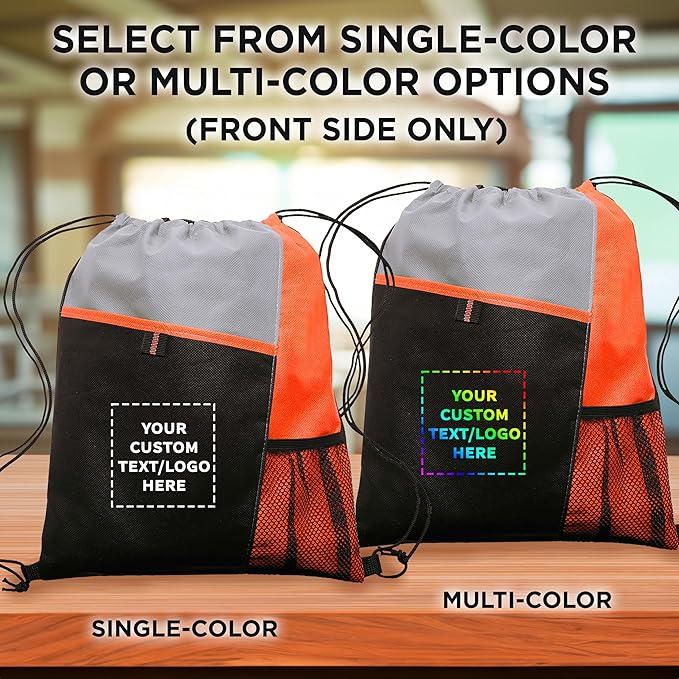 DISCOUNT PROMOS Custom Non-Woven Drawstring Backpacks Set of 10/50/100, Personalized Bulk Pack