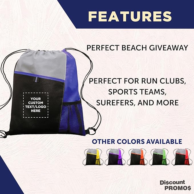 DISCOUNT PROMOS Custom Non-Woven Drawstring Backpacks Set of 10/50/100, Personalized Bulk Pack