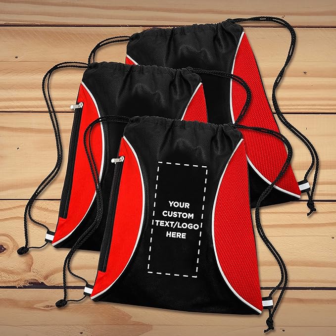 DISCOUNT PROMOS Custom Non-Woven Drawstring Backpacks Set of 10/50/100, Personalized Bulk Pack