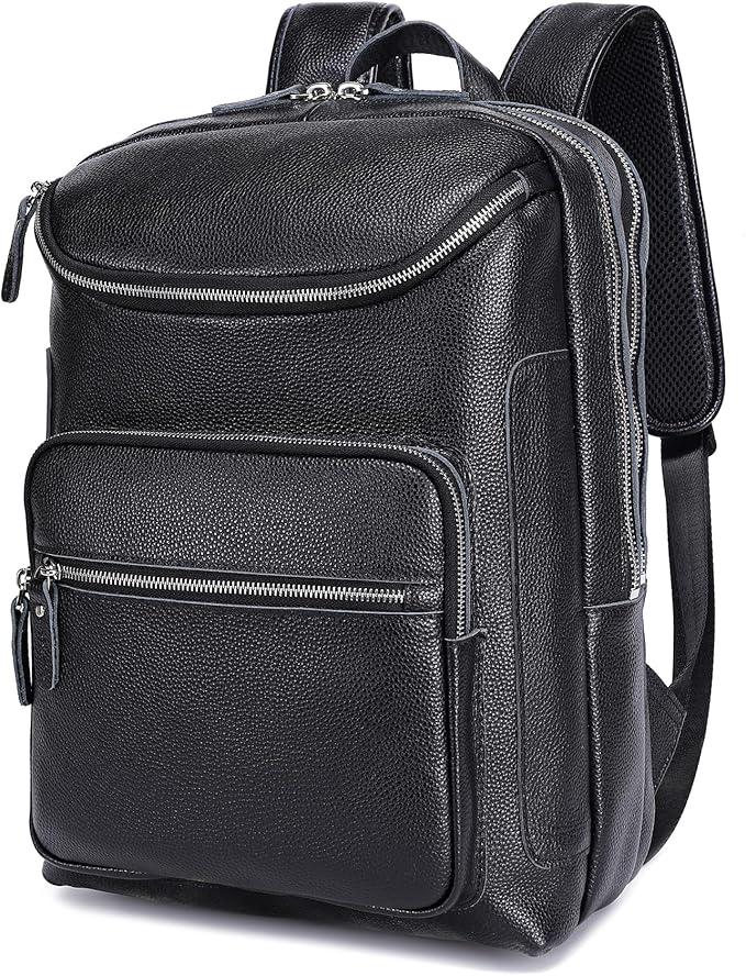 LANNSYNE Leather Backpack For Men, 15.6" Leather Laptop Backpack Hiking Travel Bag Camping Rucksack