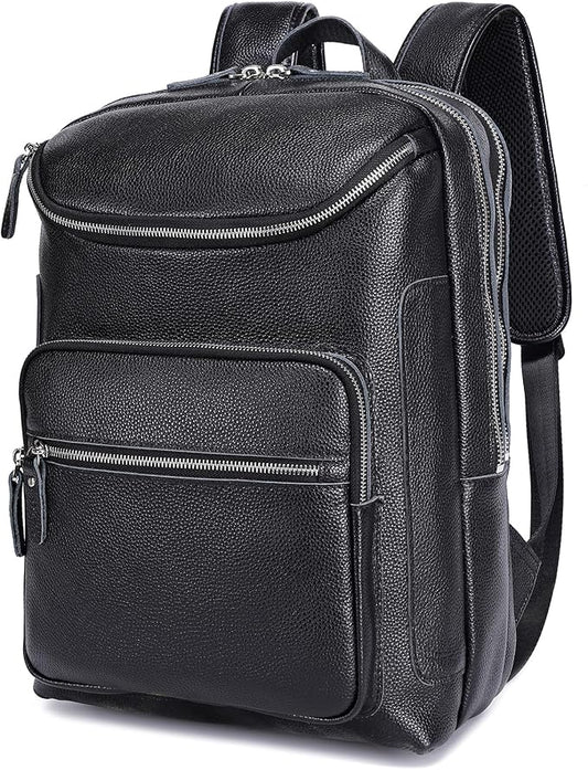 LANNSYNE Leather Backpack For Men, 15.6" Leather Laptop Backpack Hiking Travel Bag Camping Rucksack