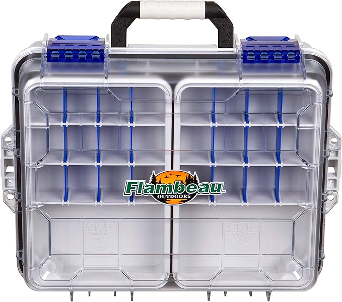 Flambeau Outdoors 3000WPNC Waterproof Satchel 3000, Portable Waterproof Tackle Box with Trays, Gray/Clear - without Bottom Cage