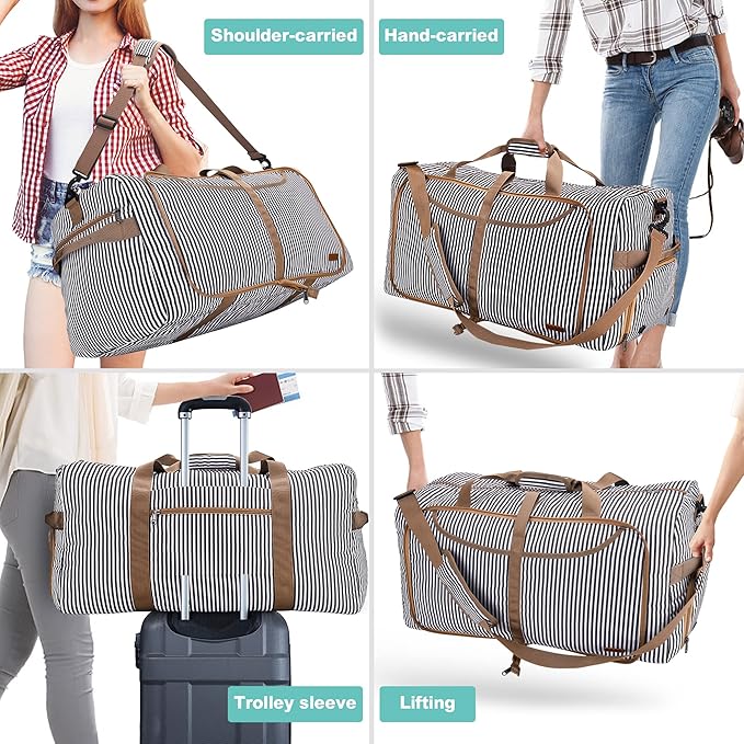 100L Duffle Bag for Travel, Large Foldable Waterproof Travel Duffel Bags Weekender Overnight Bag for Men and Women with Shoe Compartment (Stripe)