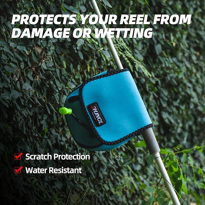 RUNCL Spinning Reel Bag – Protective Storage Pouch for Baitcasting Reels & Spinning Reels, Lightweight & Durable, Ideal for Freshwater & Saltwater Fishing Trips (Sky Blue& Black)