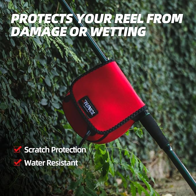 RUNCL Spinning Reel Bag – Protective Storage Pouch for Baitcasting Reels & Spinning Reels, Lightweight & Durable, Ideal for Freshwater & Saltwater Fishing Trips (Red & Black)