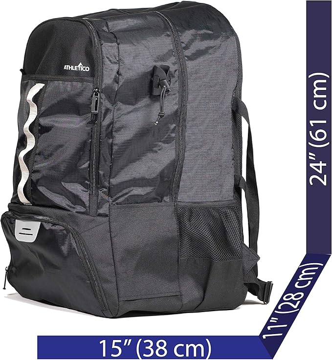 Athletico Lacrosse Bag - Extra Large Backpack for Field Hockey Equipment - Two Stick Holders and Separate Cleats Compartment