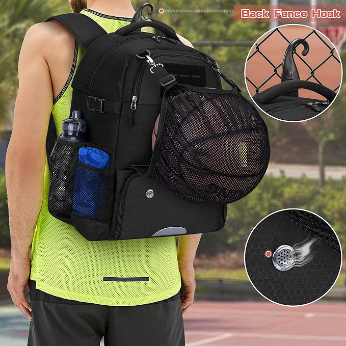 DSLEAF Basketball Bag Backpack, Soccer Bag Backpack with External Ball Net, Basketball Equipment Bag with Separate Shoe Space for Basketball, Soccer, Volleyball, Sport Training