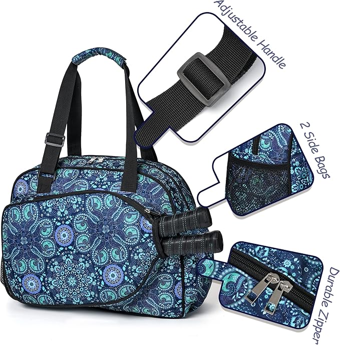 Boulder Bee Pickleball Bags, Premium Pickleball Tote Bag for Girls, Women’s Hand/Shoulder Gym Bag w Water Bottle Holder, with Pickleball Racquet/Paddle Holder