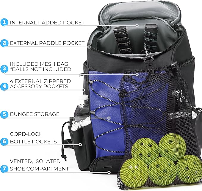 Athletico 35L Pickleball Backpack - Pickleball Bags for Men or Women Includes Pickleball Ball Holder