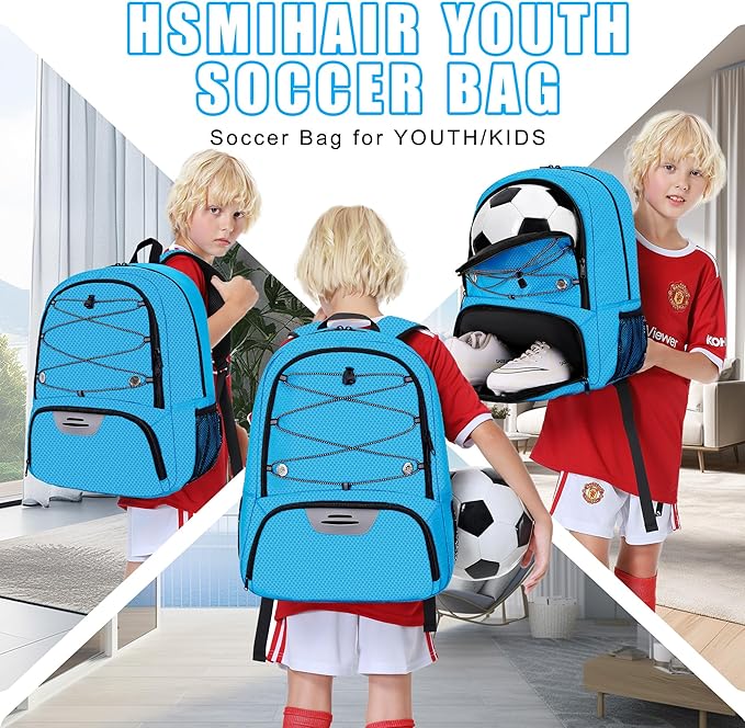 Youth Soccer Bag-Soccer Backpack&Backpack for Football Basketball,with Ball Compartment Separate Cleat Package