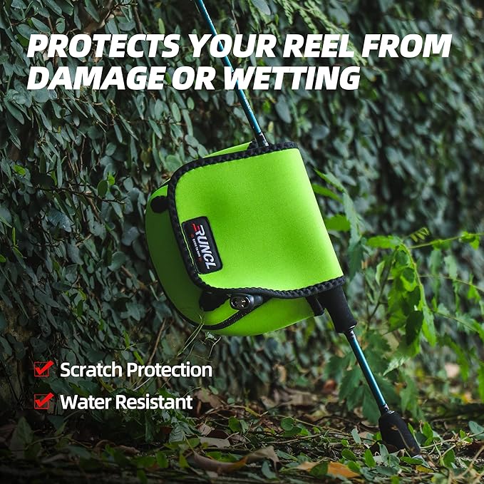 RUNCL Spinning Reel Bag – Protective Storage Pouch for Baitcasting Reels & Spinning Reels, Lightweight & Durable, Ideal for Freshwater & Saltwater Fishing Trips (Green & Black)