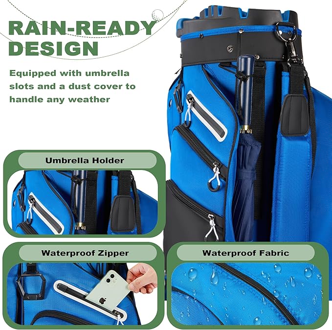 UNIHIMAL 14-Way Golf Cart Bag, Premium Full Length Golf Bag for Men with Magnetic Leather Pocket, Handles and Rain Cover