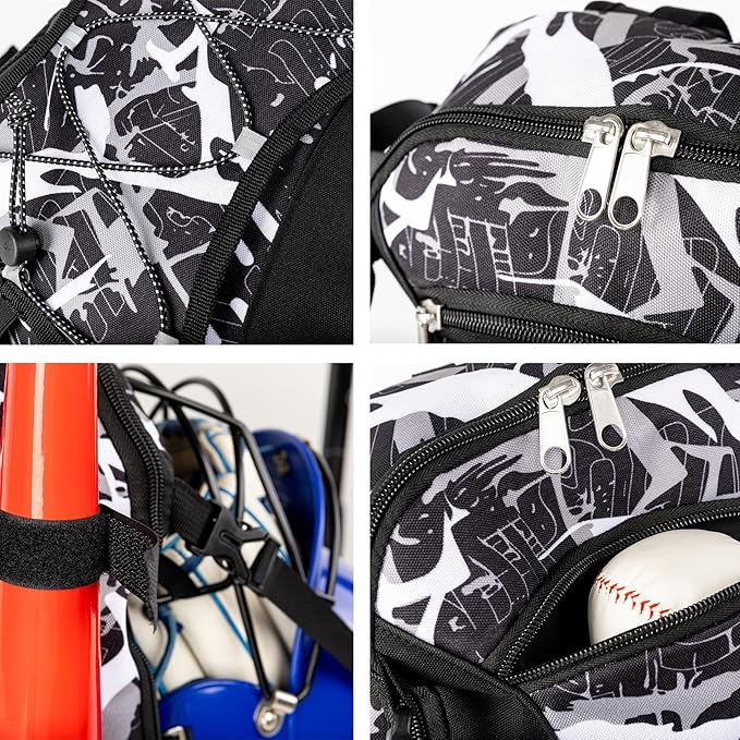 Youth Baseball Bat Bag Backpack, T-Ball & Softball Equipment Gear for Youth with Fence Hook, Lightweight Baseball Bat Backpack, Large Main Compartment for Helmet
