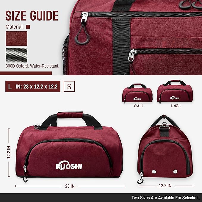 56L Gym Bag Sports Duffle Bag with Shoe Compartment & Wet Pocket, Carry-on Luggage Bag with Quick-Access Pouch, Weekender Overnight Travel Bag for Men & Women