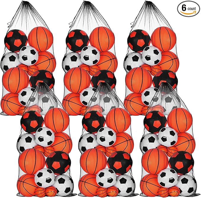 6 Pcs large Mesh Bag 24 x 48 inch Ball Mesh Drawstring Storage Sports Equipment Bag for Balls Beach