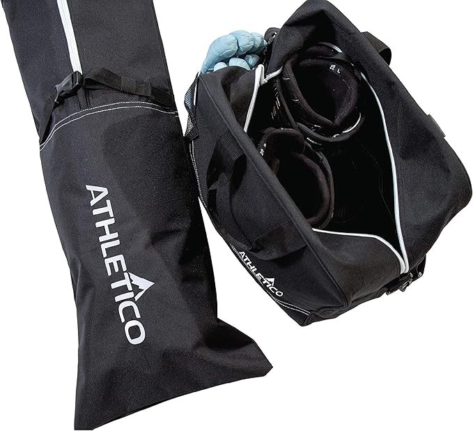 Athletico Ski Bag and Ski Boot Bag Combo - Ski Bags for Air Travel - Unpadded Snow Ski Bags Fit Skis Up to 200cm - For Men, Women, Adults, and Children