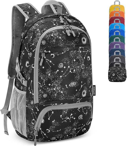 ZOMAKE Lightweight Packable Backpack 30L, Foldable Hiking Backpacks Water Resistant Compact Folding Daypack for Travel(Starry sky print)