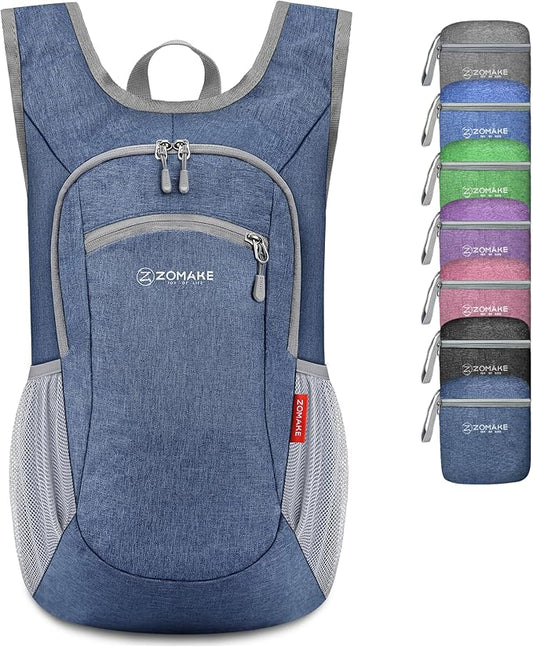 ZOMAKE Ultra Lightweight Packable Backpack 10L,Small Foldable Backpacks Hiking Water Resistant Collapsible Daypack for Women Men(Navy Blue-A1)