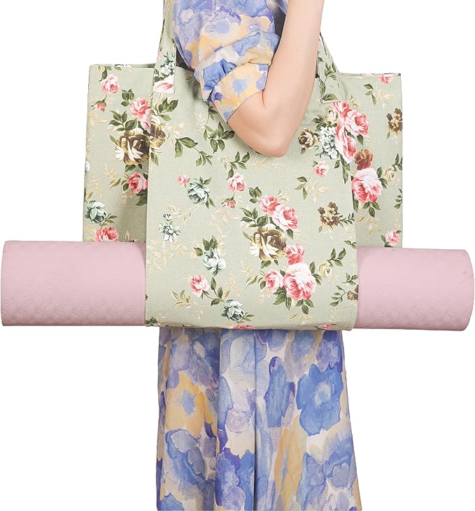 YHSHYZH Yoga Mats bag for Women, Canvas Bags for Yoga Mat & Blocks Women, Floral Gym Valentine's Day Gifts for Yoga Lover