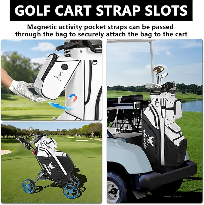 14 Way Full-Length Divider Top Men Golf Cart Bag, Fixed Slots Clubs Organized Premium Oxford Cloth Women 13 Pockets Black Blue Green Golf Bag with 3 Handles Cooler Rain Cover