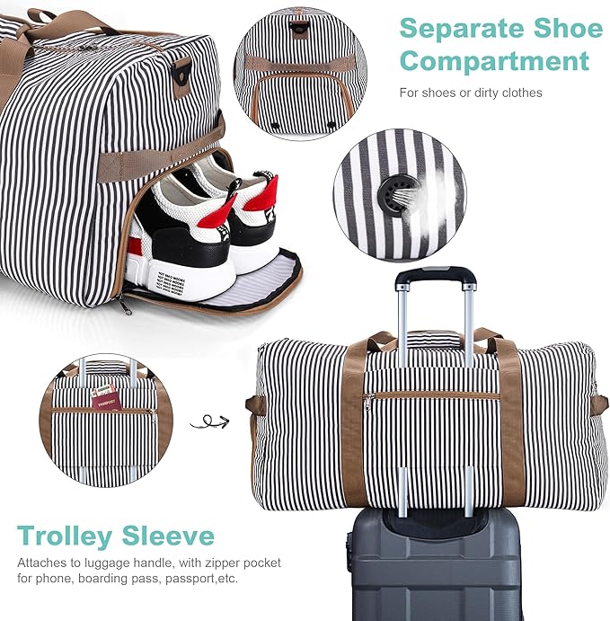 120L Duffle Bag for Travel, Large Foldable Waterproof Travel Duffel Bags Weekender Overnight Bag for Men and Women with Shoe Compartment (Stripe)