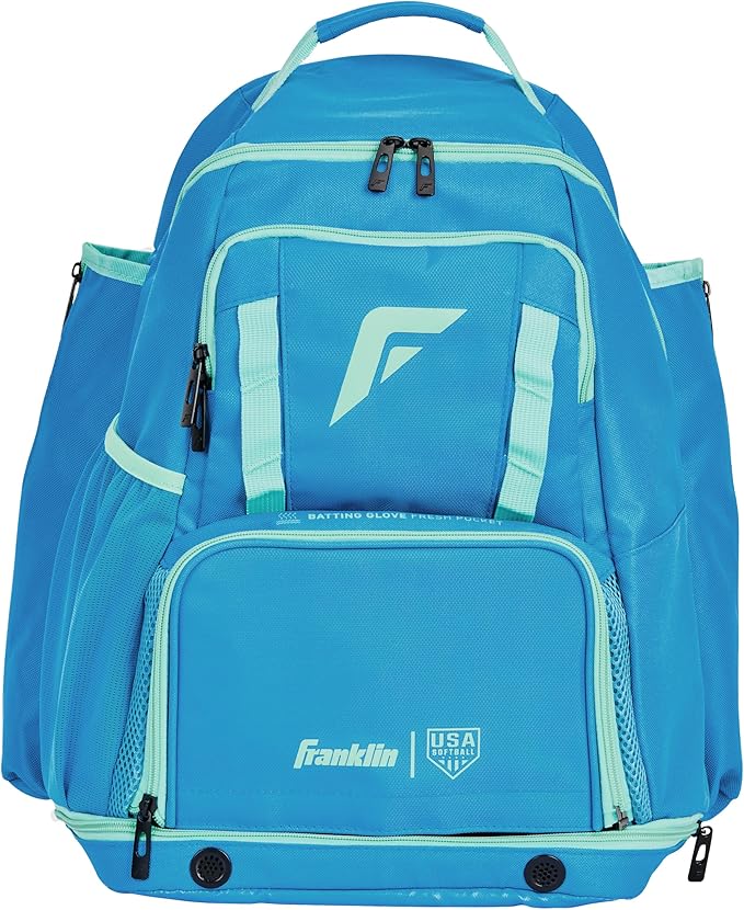 Franklin Sports USA SB Gameday Fastpitch-Softball Backpack – Adult +Youth Softball + Baseball Equipment + Bat Bag – Stores Batting Gloves, Helmet, Cleats - Waterproof Premium Batpack