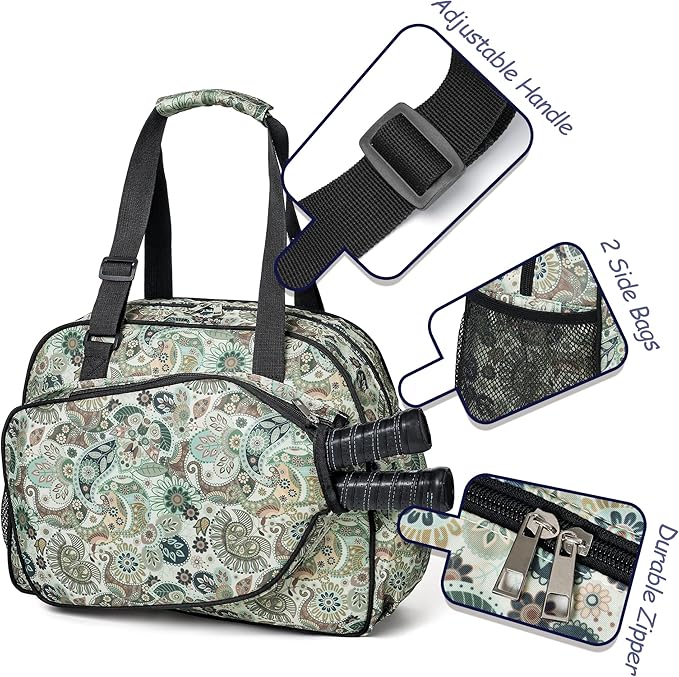 Boulder Bee Pickleball Bags, Premium Pickleball Tote Bag for Girls, Women’s Hand/Shoulder Gym Bag w Water Bottle Holder, with Pickleball Racquet/Paddle Holder