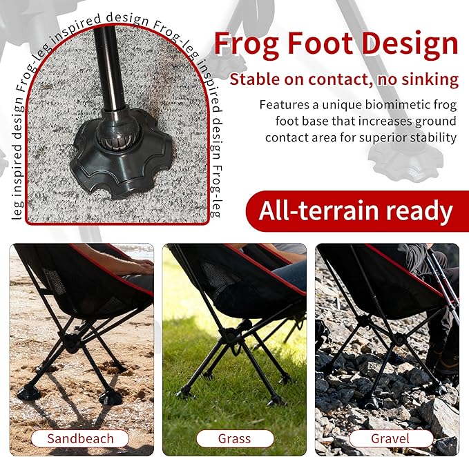 Lightweight Backpacking Folding Chair with Carry Bag,Stable and Sturdy Camping Chairs with Back Support, Fishing, Hiking and Beach Activities (high backrest, Black and red, L)