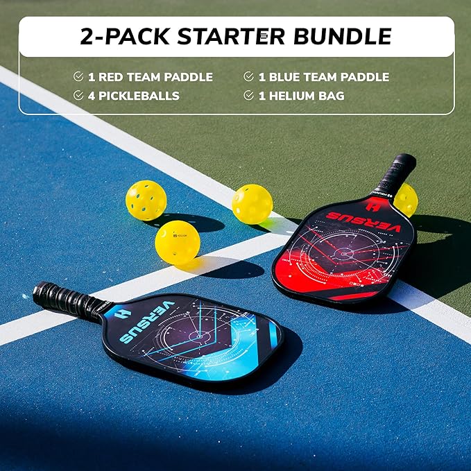 Helium Versus Pickleball Set - Pickleball Paddles with Honeycomb Core, Graphite Strike Face, and Premium Comfort Grip – 4 Balls and Convenient Sports Bag Included (Set of 2 or Set of 4 Paddles)
