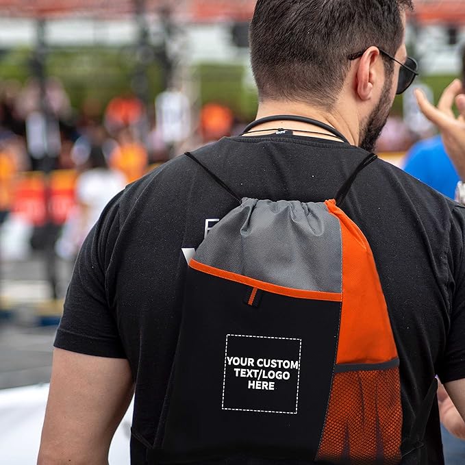 DISCOUNT PROMOS Custom Non-Woven Drawstring Backpacks Set of 10/50/100, Personalized Bulk Pack