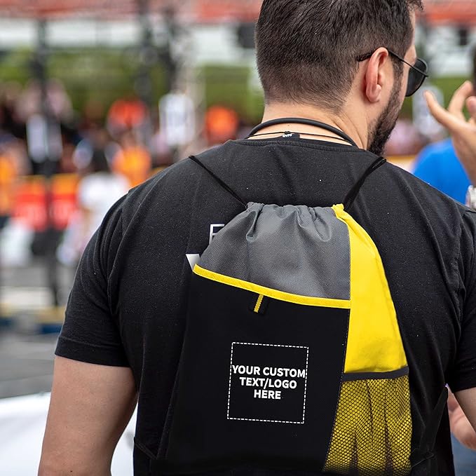 DISCOUNT PROMOS Custom Non-Woven Drawstring Backpacks Set of 10/50/100, Personalized Bulk Pack