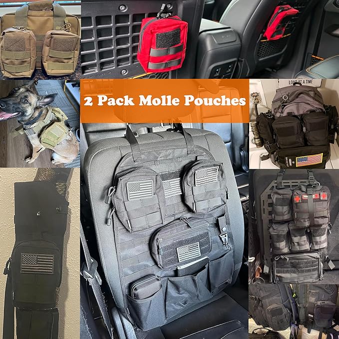 2 Pack 1000D Tactical Molle Pouches with US Flag Patches - Tactical Compact EDC Pouch Bag Small Utility Pouch Belt Pouch Tool Pouch