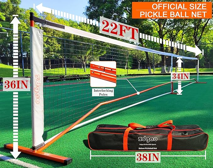 Zdgao Pickleball Net for Driveway with 22FT Regulation Size Pickleball Net, 4 Outdoor Pickleballs and Carry Bag, Weather Resistance Strong Steel Frame