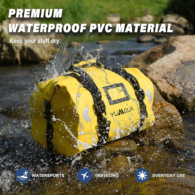 YUMQUA Waterproof Duffel Bag, Motorcycle Duffle Bag, Heavy Duty Roll Top Large Dry Bags Waterproof with Durable Straps & Handle for Travel Outdoor Boating Rafting Kayaking Camping Paddle boarding