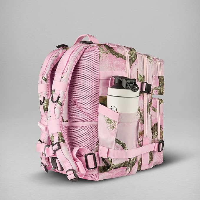 WOLFpak 35L Athletic Gym Backpack (Realtree APX Flushing Pink) a Durable 1000D Waterproof Oxford Material with MOLLE Webbing, Laptop Pocket & Dual Cup Holders