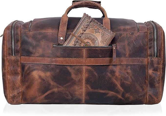32" Vintage Duffel Classic Style with Modern Outlook Retro Thick Full Grain Cowhide Handmade Airplane Under seat Carry On Bags Leather Gym Overnight Luggage Bag