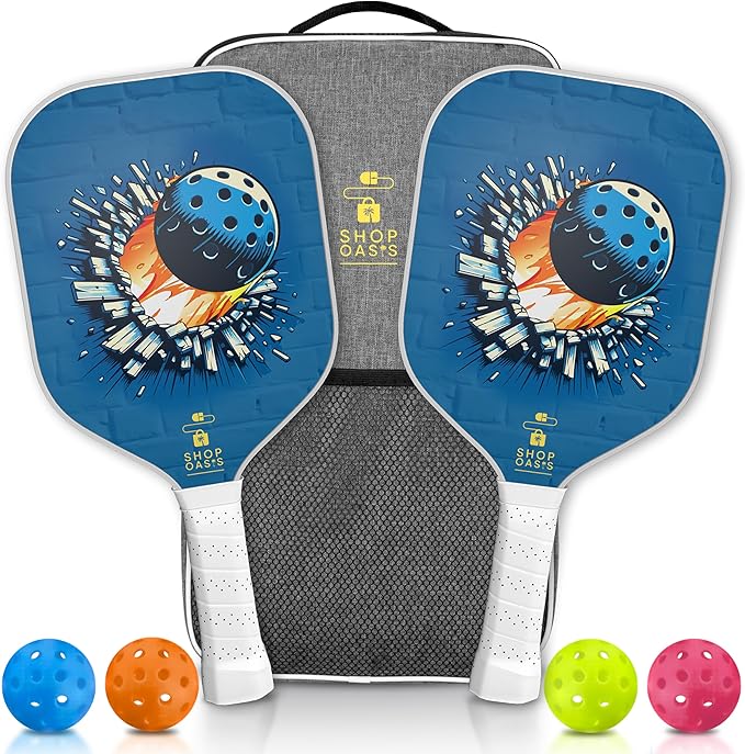 Kids Pickleball Paddles (Set of 2), Child Size Paddles, Lightweight Honeycomb Core, Fiberglass Strike Face, 2 Youth Rackets with 4 Balls and Premium Zipper Bag