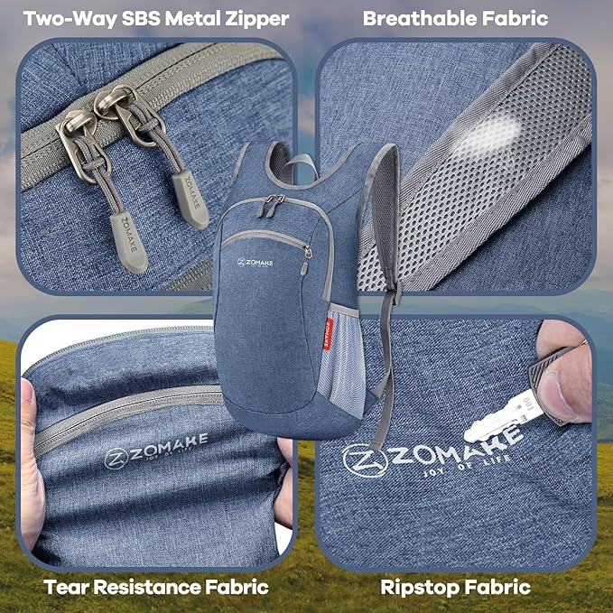 ZOMAKE Ultra Lightweight Packable Backpack 10L,Small Foldable Backpacks Hiking Water Resistant Collapsible Daypack for Women Men(Navy Blue-A1)