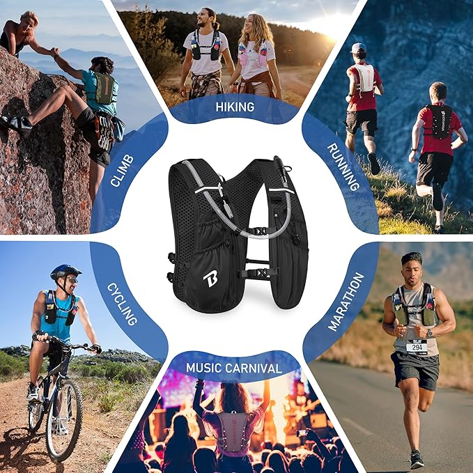 BECOJADDE Running Vest Hydration Backpack for Men Women, 5L Lightweight Running Backpack Hydration Pack for Marathon, Trail, Cycling, Hiking, Jogging