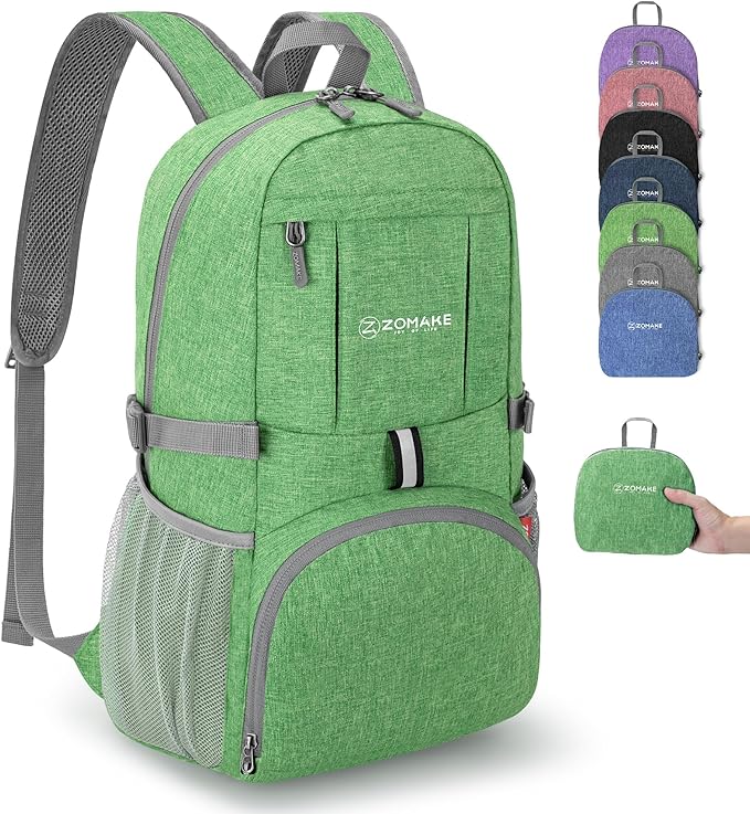 ZOMAKE Ultra Lightweight Packable Backpack 25L,Small Foldable Backpacks Hiking Water Resistant Collapsible Daypack for Women Men(Dark Green-B3)