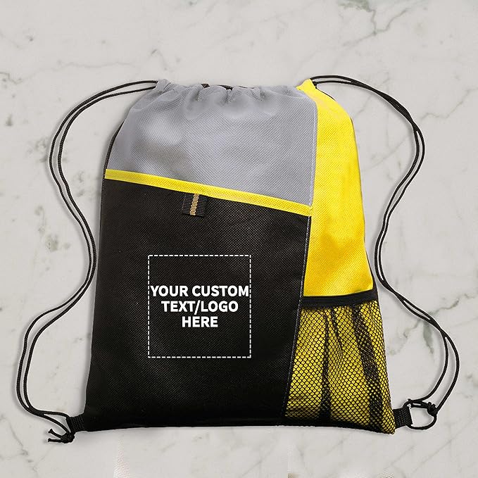 DISCOUNT PROMOS Custom Non-Woven Drawstring Backpacks Set of 10/50/100, Personalized Bulk Pack