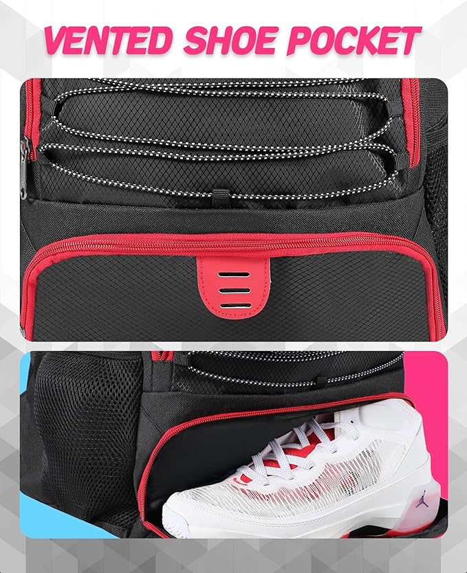 Basketball Bag Backpack for Men Women with Ball & Shoes Compartment 30L Capacity Lightweight Breathable Boys Girls Soccer Ball Bag Backpack Fit Volleyball Football Sports Travel School Gym