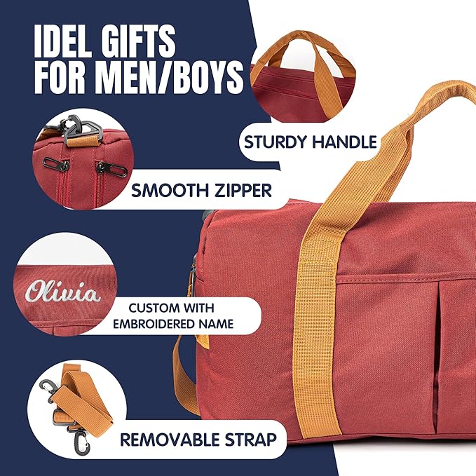 Duffle Bag for Men Personalized Overnight Bags Travel Bag with Durable Canvas Weekender Overnight Bag with Shoe Compartment Custom Groomsmen Gift for Travel Gym Storage Camping Moving (Red)