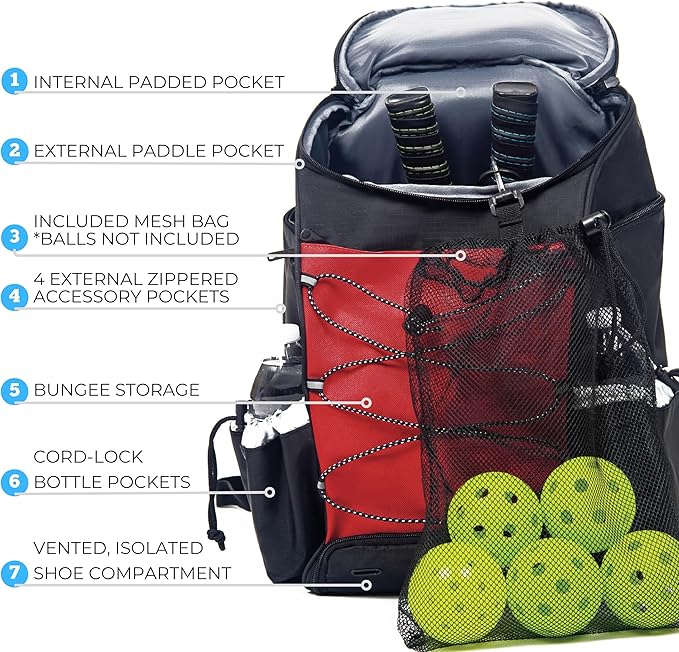 Athletico 35L Pickleball Backpack - Pickleball Bags for Men or Women Includes Pickleball Ball Holder