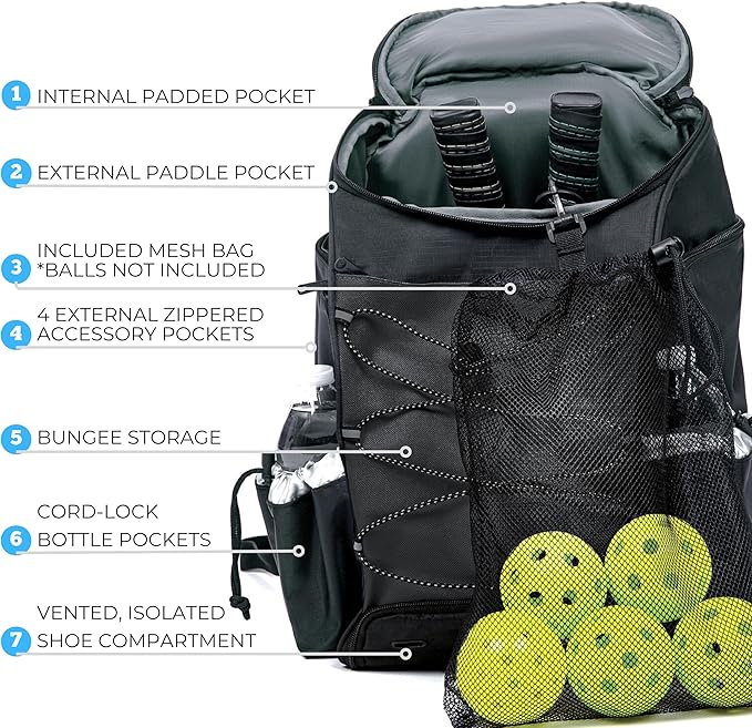Athletico 35L Pickleball Backpack - Pickleball Bags for Men or Women Includes Pickleball Ball Holder