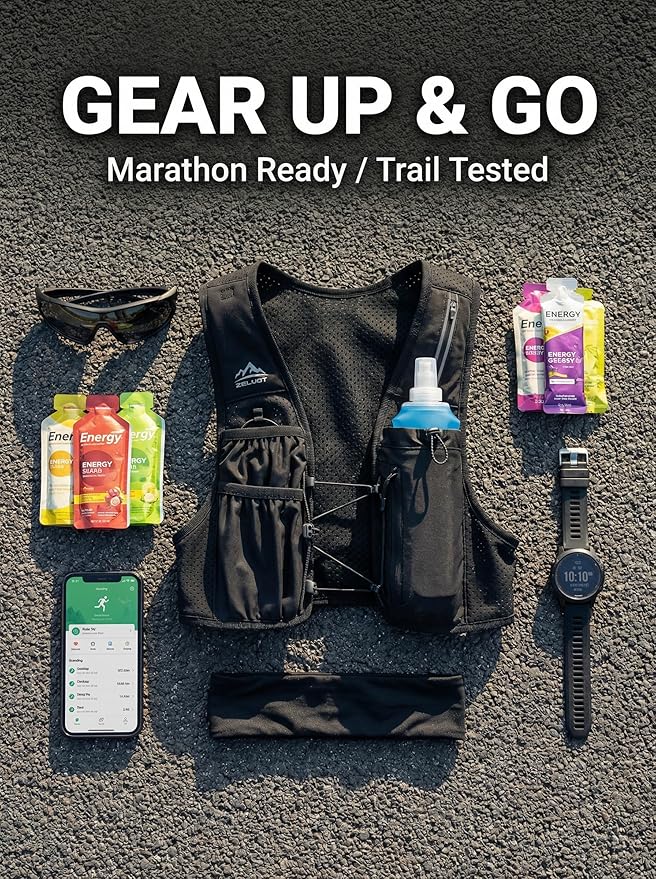 Zelvot Running Vest for Women Men, USA Original Patent, Adjustable Chest Straps Running Hydration Vest with 500ml Soft Flask, Lightweight Reflective Hydration Backpack for Marathon