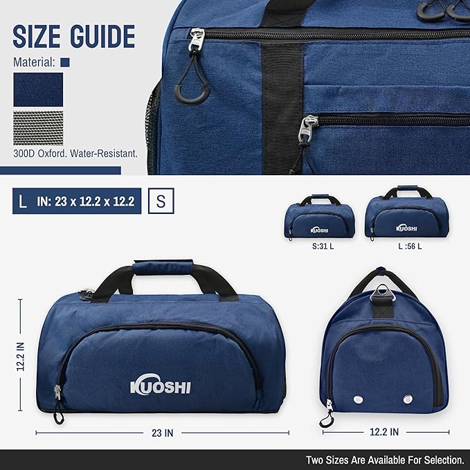 56L Gym Bag Sports Duffle Bag with Shoe Compartment & Wet Pocket, Carry-on Luggage Bag with Quick-Access Pouch, Weekender Overnight Travel Bag for Men & Women